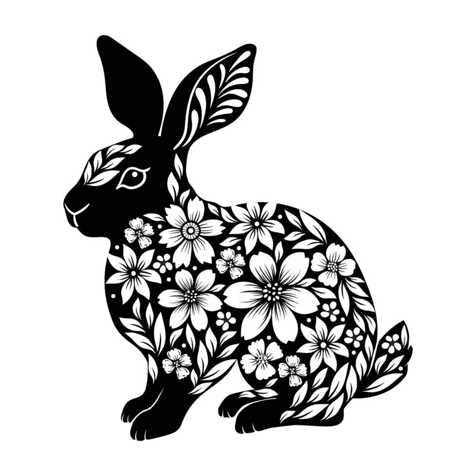 monochroom schattig versierd konijn. illustratie voor ansichtkaart, poster, sticker, patroon vector