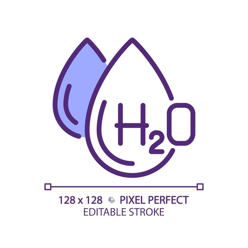 h2o rgb kleur icoon. chemisch formule van water. wetenschappelijk symbool. water samenstelling. moleculair structuur. geïsoleerd illustratie. gemakkelijk gevulde lijn tekening. bewerkbare hartinfarct. pixel perfect vector