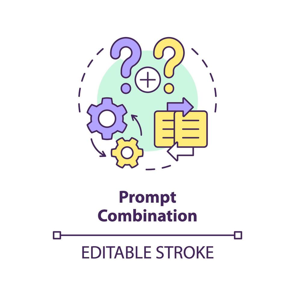 prompt combinatie multi kleur concept icoon. samenvoegen twee aanwijzingen in een. complex instructie voor chatbot. ronde vorm lijn illustratie. abstract idee. grafisch ontwerp. gemakkelijk naar gebruik in artikel vector