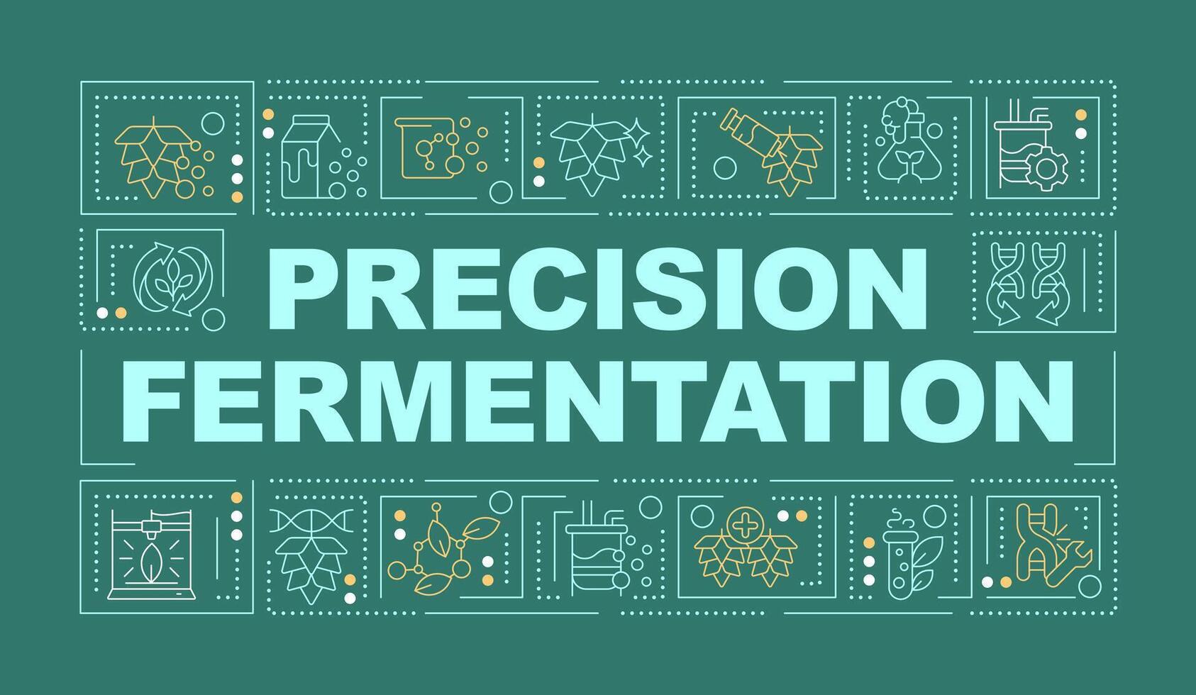 precisie fermentatie groen woord concept. voedsel productie. typografie spandoek. vlak ontwerp. illustratie met titel tekst, bewerkbare lijn pictogrammen. klaar naar gebruik vector