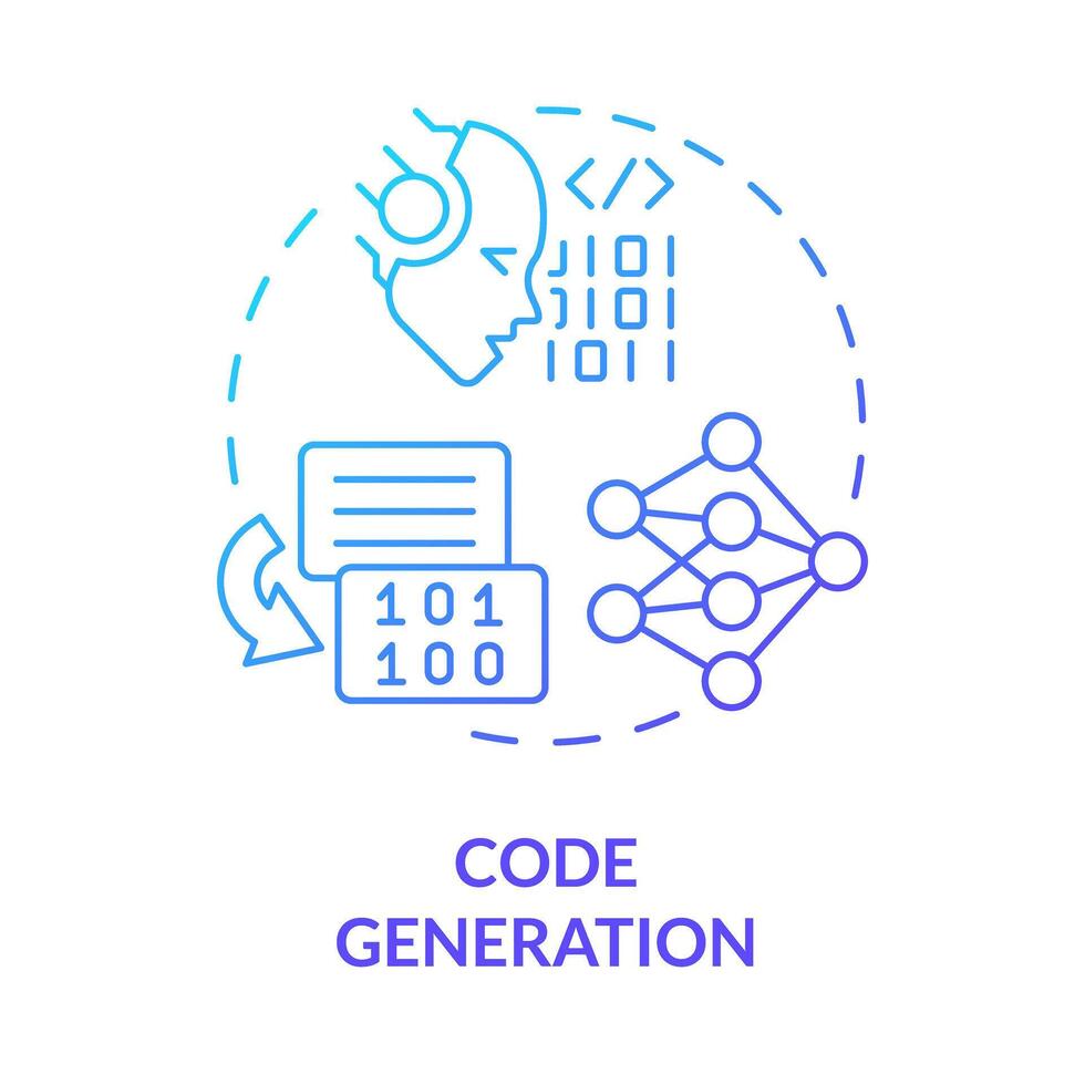 code generatie blauw helling concept icoon. software ontwikkeling bijstand. kunstmatig intelligentie. ronde vorm lijn illustratie. abstract idee. grafisch ontwerp. gemakkelijk naar gebruik in infographic vector