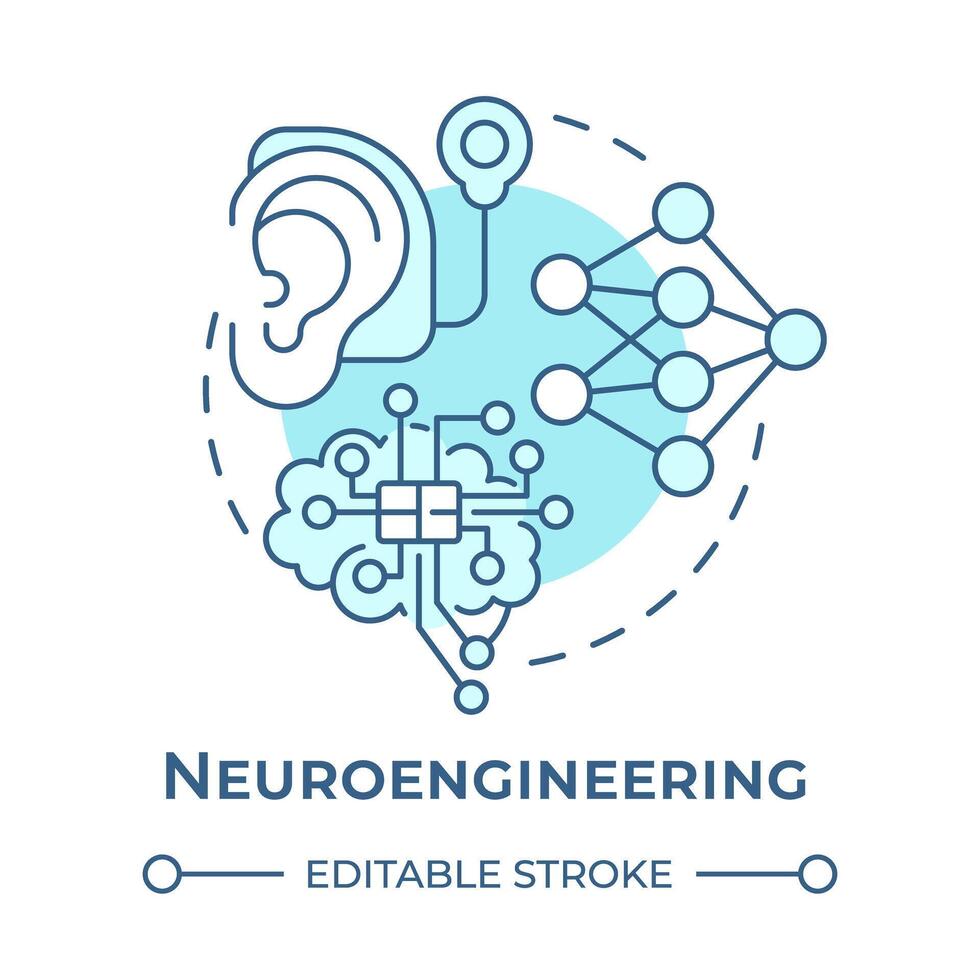 neuro-engineering zacht blauw concept icoon. biomedisch engineering. neurale systeem Onderzoek. neuromodulatoïne. ronde vorm lijn illustratie. abstract idee. grafisch ontwerp. gemakkelijk naar gebruik in presentatie vector