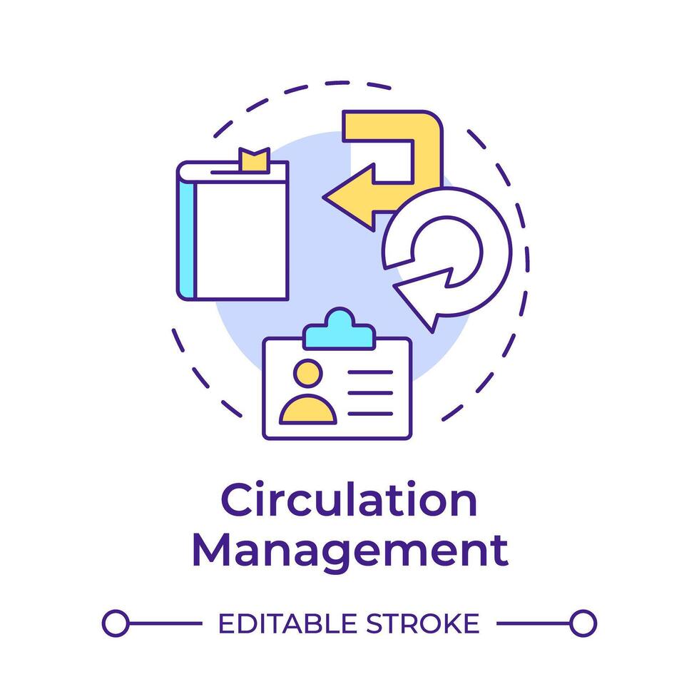 circulatie beheer multi kleur concept icoon. bibliotheek bronnen, gebruiker onderhoud. ronde vorm lijn illustratie. abstract idee. grafisch ontwerp. gemakkelijk naar gebruik in infografisch, blog post vector
