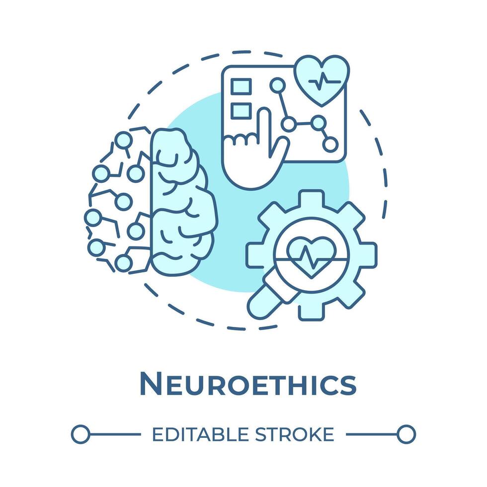 neuro-ethiek zacht blauw concept icoon. moraliteit van neurowetenschap. neurale toezicht houden. hersenen wetenschap. ronde vorm lijn illustratie. abstract idee. grafisch ontwerp. gemakkelijk naar gebruik in presentatie vector