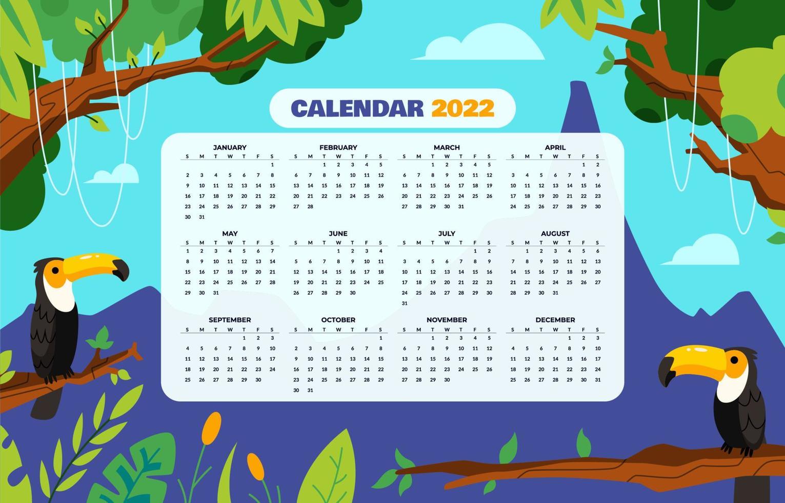 kalender van het jaar 2022 jungle concept vector