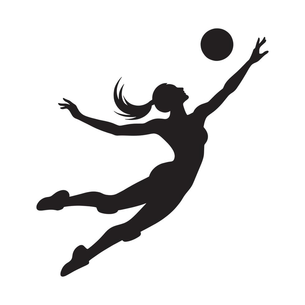 een zwart en wit van een vrouw spelen volleybal vector