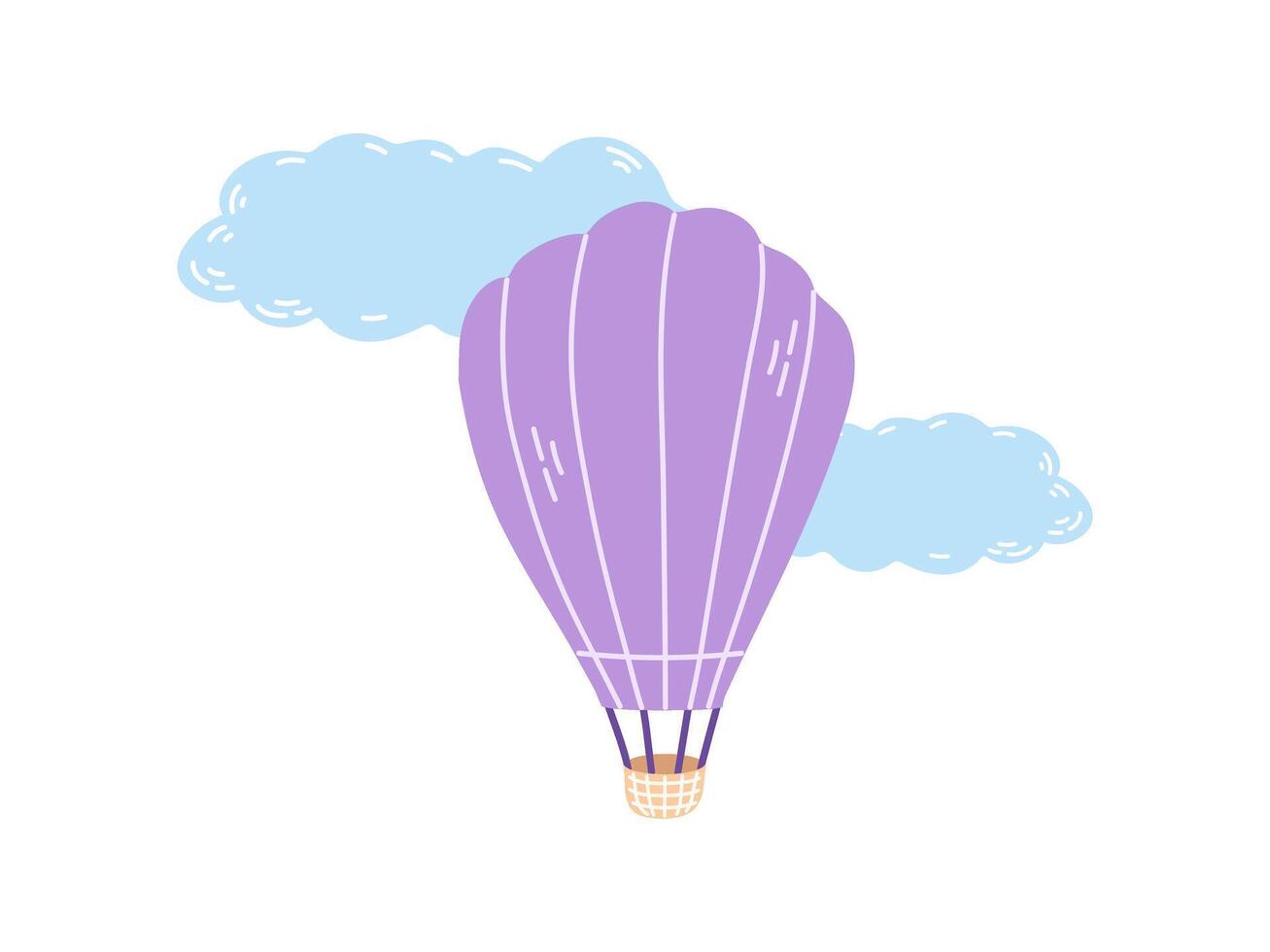 schattig hand- getrokken heet lucht ballon met wolken. vlak illustratie geïsoleerd Aan wit achtergrond. tekening tekening. vector