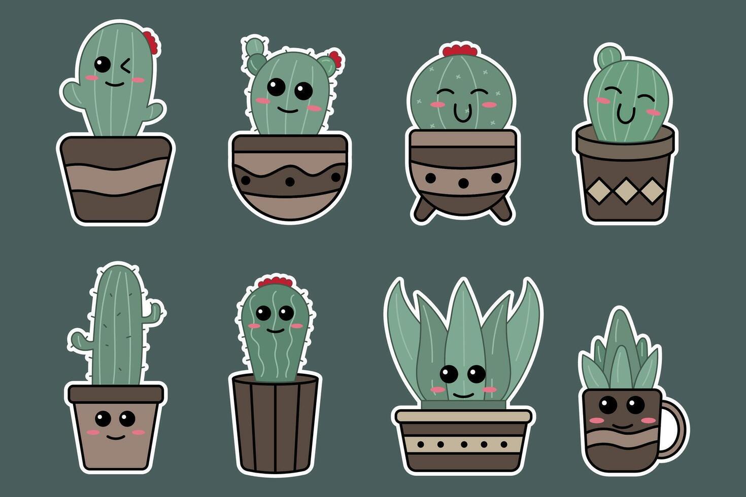 schattig tekenfilm cactus karakter set. schattig illustratie vector