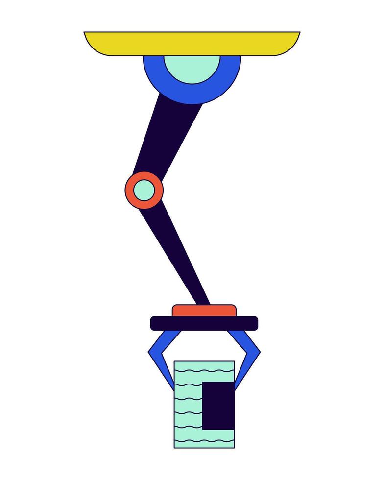 robot arm Holding aluminium kan 2d lineair tekenfilm voorwerp. kunstmatig intelligentie- fabricage geïsoleerd lijn element wit achtergrond. robotica drankjes industrie kleur vlak plek illustratie vector