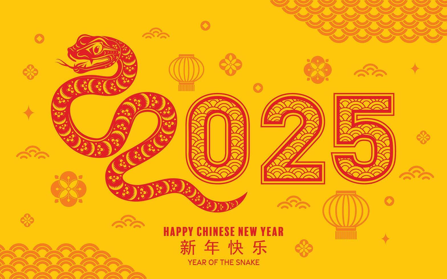 gelukkig Chinese nieuw jaar 2025 de slang dierenriem teken met bloem, lantaarn, aziatisch elementen rood papier besnoeiing stijl Aan kleur achtergrond. vector