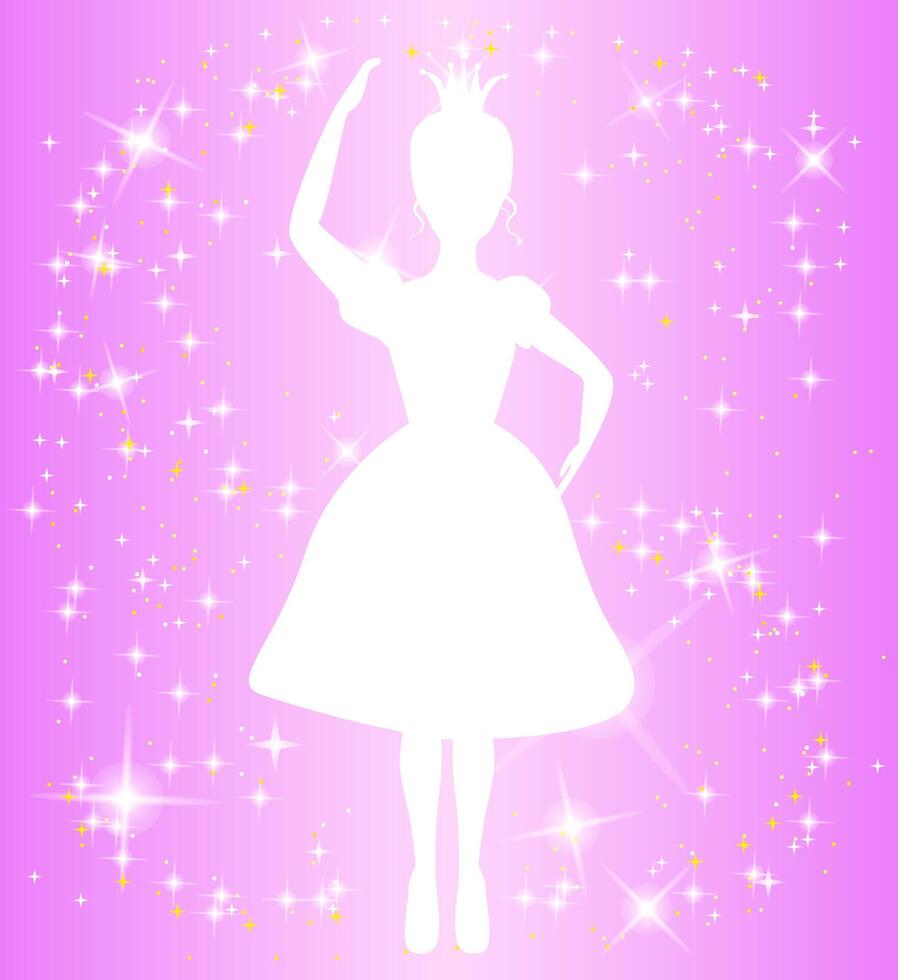 roze fonkeling prinses illustratie ontwerp met magisch sterren en wit silhouet vector