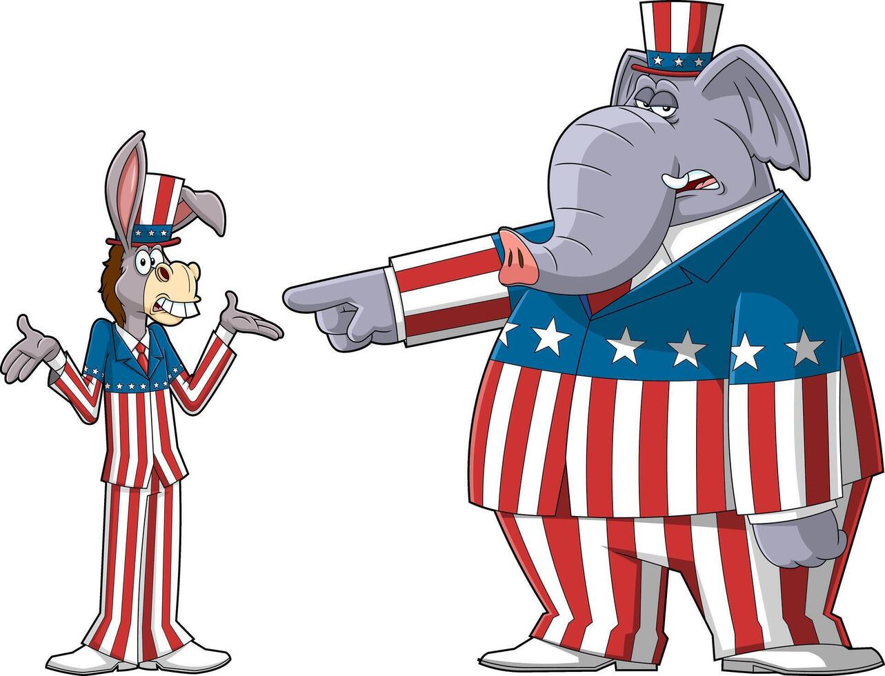 democraat ezel vs republikeins olifant tekenfilm tekens vector