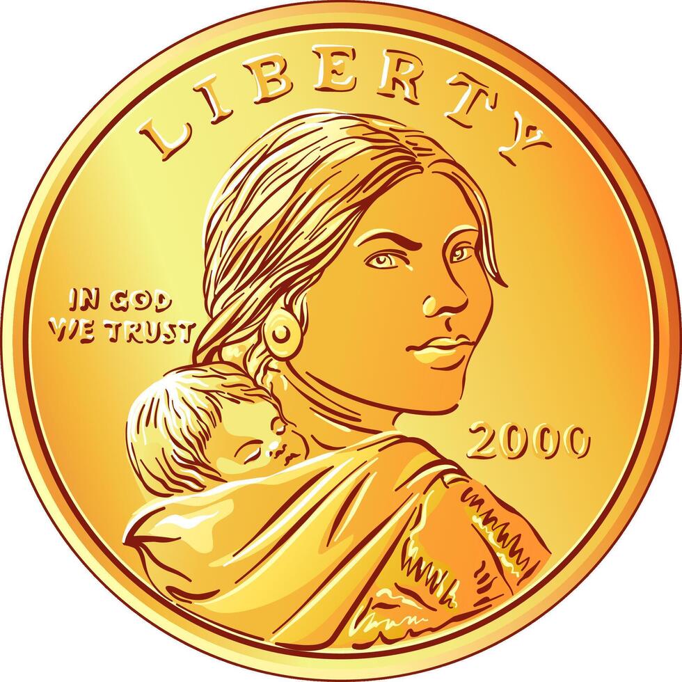 Amerikaans sacagawea dollar goud munt vector