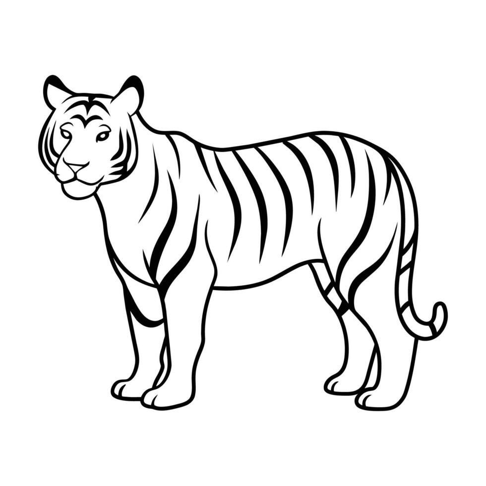 lijn kunst illustratie van een tijger in zwart en wit vector