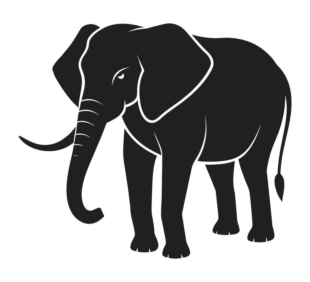 een silhouet olifant zwart en wit logo klem kunst vector