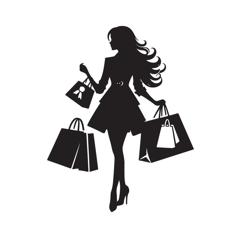 boodschappen doen meisje silhouet illustratie vector