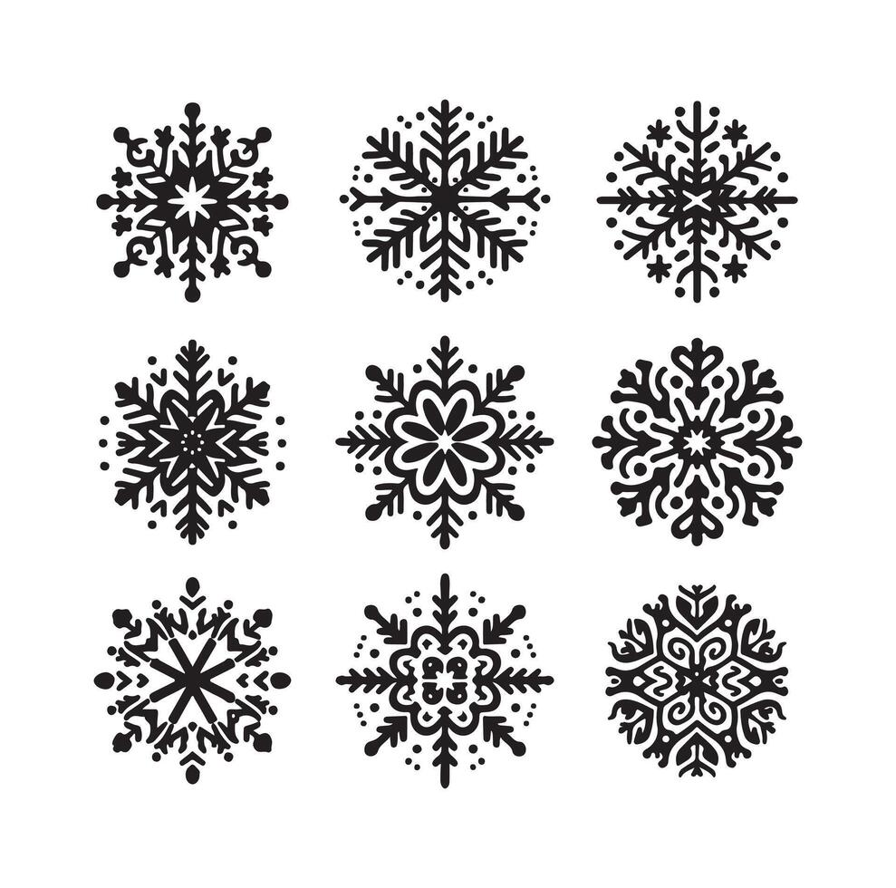 sneeuwvlokken verzameling icoon silhouet stijl element vector