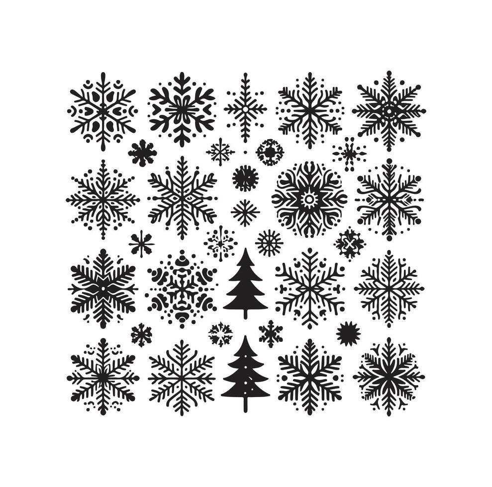 sneeuwvlokken verzameling icoon silhouet stijl element vector