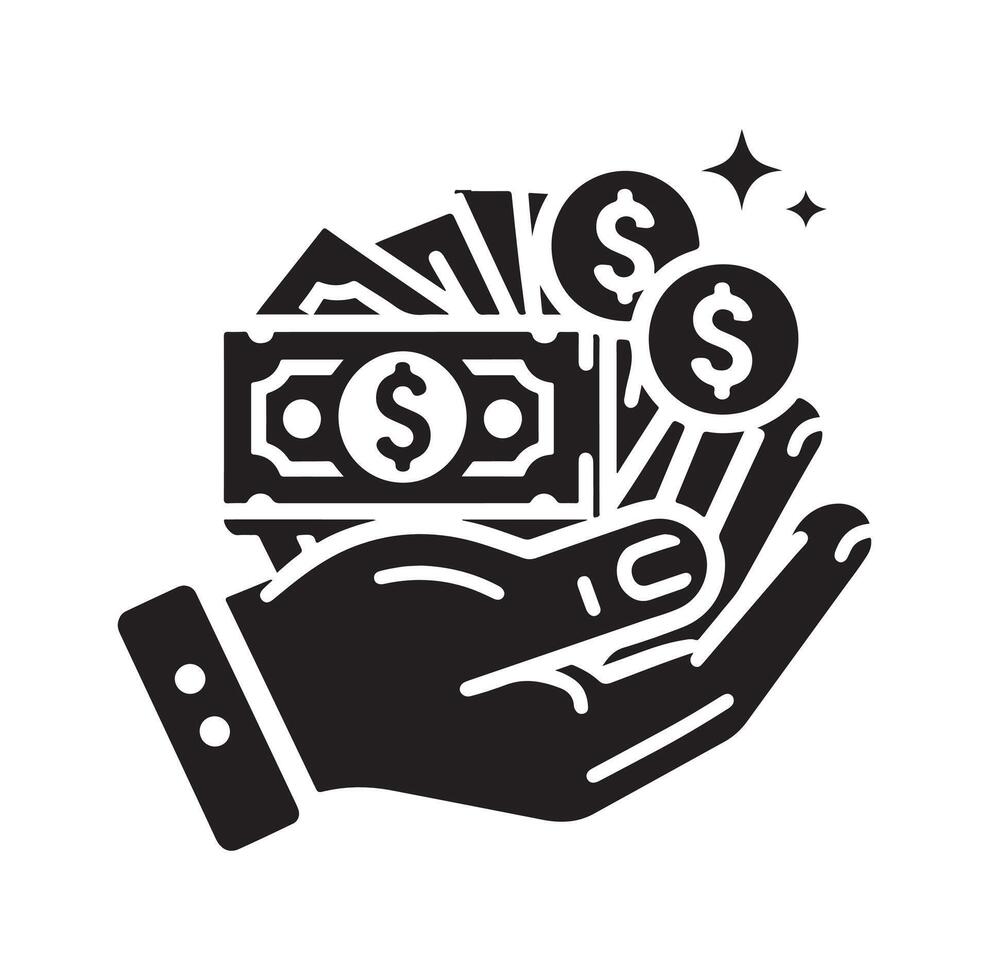 geld Aan de hand- silhouet stijl. opslaan geld icoon, investering, financiën teken. vector