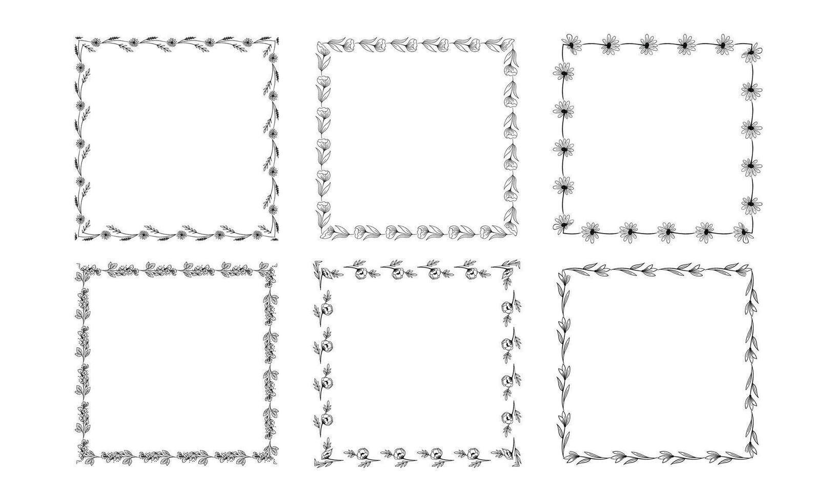 reeks van rechthoekig bloemen kaders hand- getrokken lijn plein bloem kaders vector