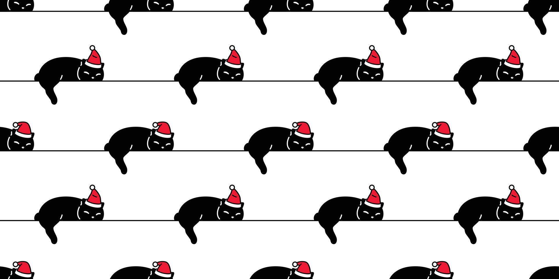 kat naadloos patroon Kerstmis de kerstman claus hoed katje slapen tekenfilm sjaal geïsoleerd herhaling behang tegel achtergrond illustratie tekening zwart ontwerp vector