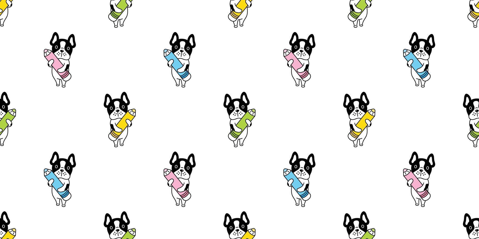 hond naadloos patroon Frans bulldog potlood kleur pen tekenfilm tegel achtergrond herhaling behang sjaal geïsoleerd illustratie ontwerp vector