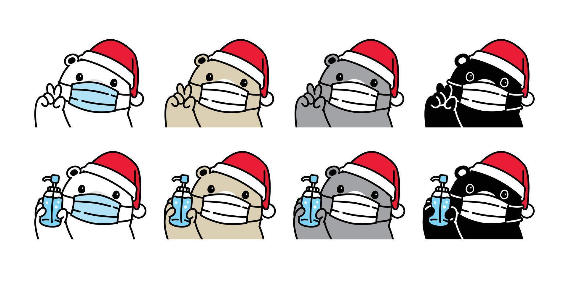 beer Kerstmis gezicht masker covid-19 de kerstman claus polair beer coronavirus virus icoon alcohol gel teddy logo symbool tekenfilm karakter illustratie tekening ontwerp vector