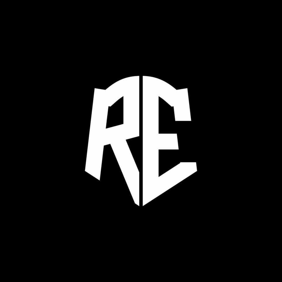 re monogram brief logo lint met schild stijl geïsoleerd op zwarte achtergrond vector