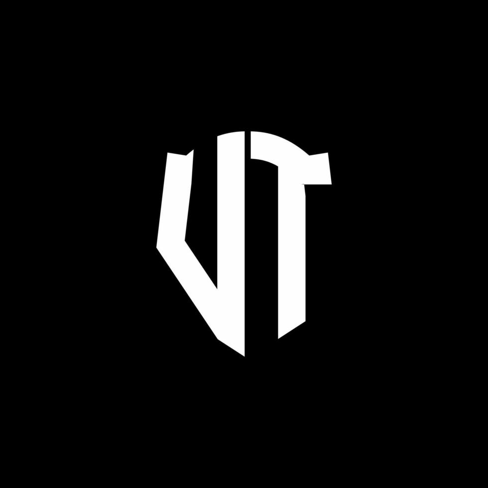 vt monogram brief logo lint met schild stijl geïsoleerd op zwarte achtergrond vector