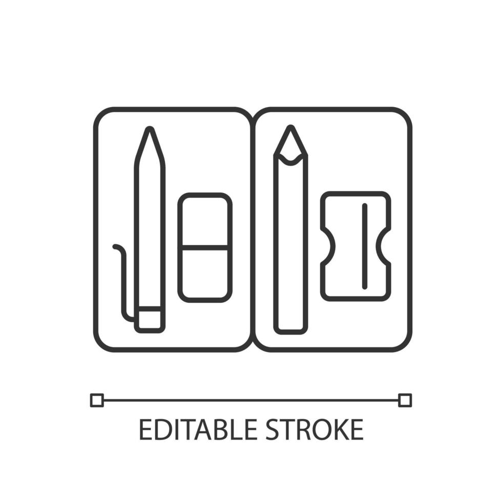 potlood zakje lineaire pictogram. etui voor schoolspullen. briefpapier opslag voor college. dunne lijn aanpasbare illustratie. contour symbool. vector geïsoleerde overzichtstekening. bewerkbare streek