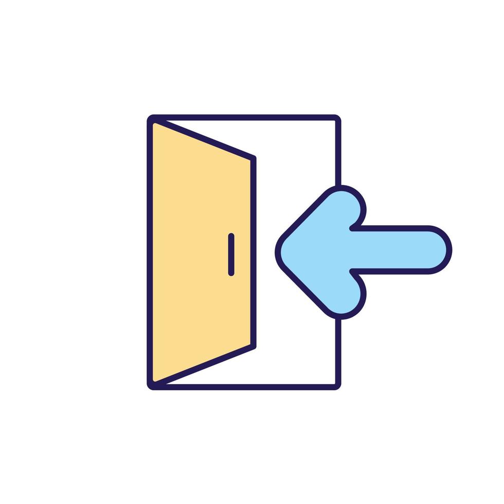 rgb-kleurpictogram afsluiten. Nooduitgang. richting verlaten. in geval van brandalarm ontsnap op deze manier. veiligheidsbegeleiding. deuropening om het gebouw te verlaten. geïsoleerde vectorillustratie. eenvoudige gevulde lijntekening vector