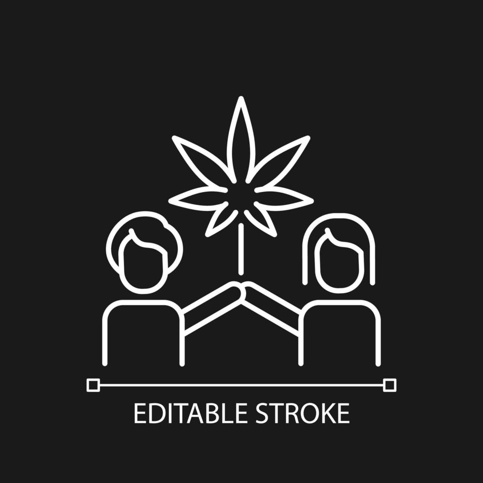 cannabiscultuur wit lineair pictogram voor donker thema. recreatief gebruik van marihuana. Sociale beweging. dunne lijn aanpasbare illustratie. geïsoleerd vectorcontoursymbool voor nachtmodus. bewerkbare streek vector