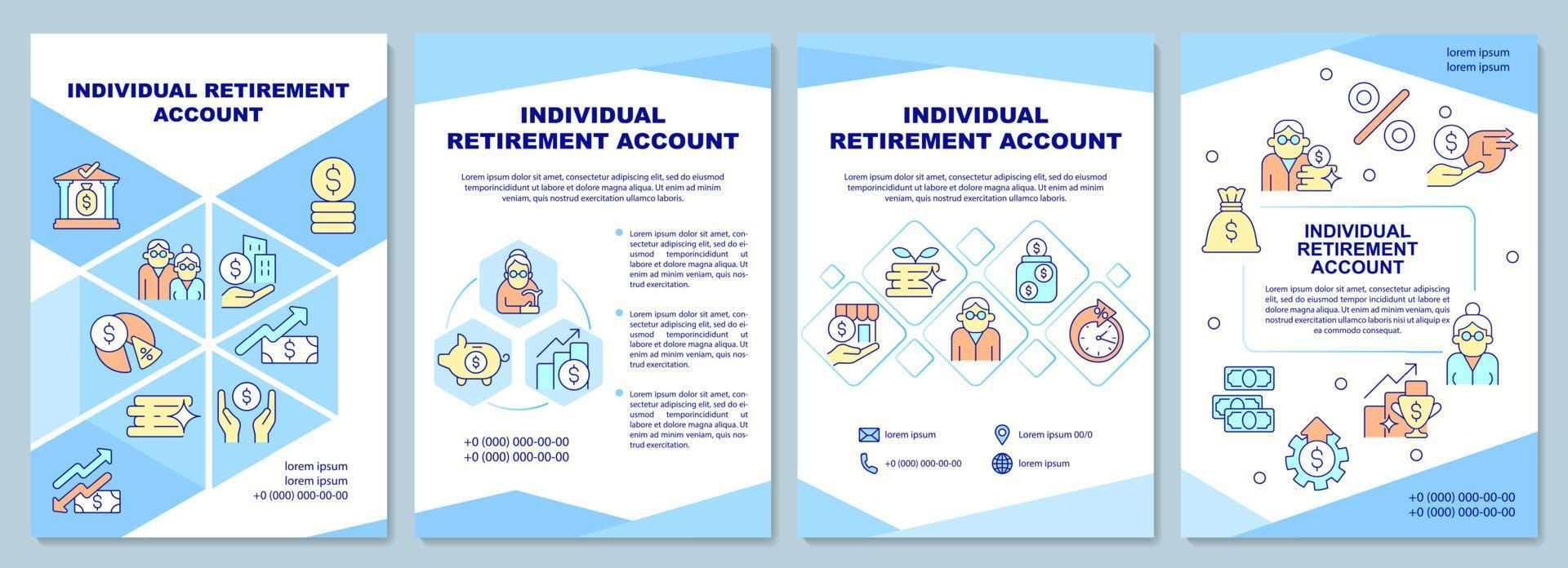 individuele pensioenrekening brochure sjabloon. persoonlijke besparingen. flyer, boekje, folder afdrukken, omslagontwerp met lineaire pictogrammen. vectorlay-outs voor presentatie, jaarverslagen, advertentiepagina's vector