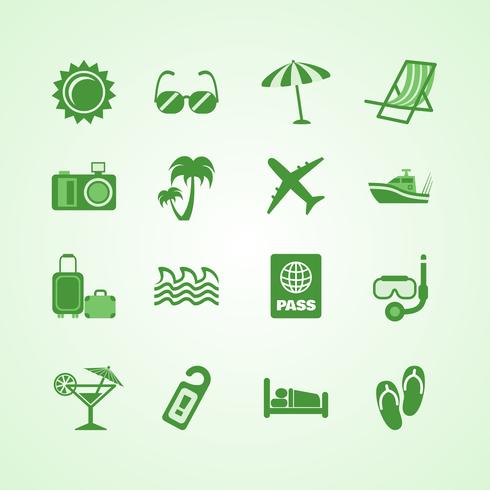 Vakantie reizen groene pictogrammen instellen vector