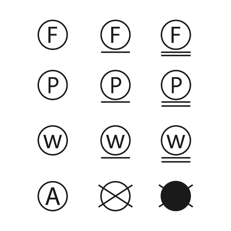 wasverzorging pictogrammen. symbolen voor machine- en handwasadvies. pictogrammenset van wassymbolen, vectorillustratie vector