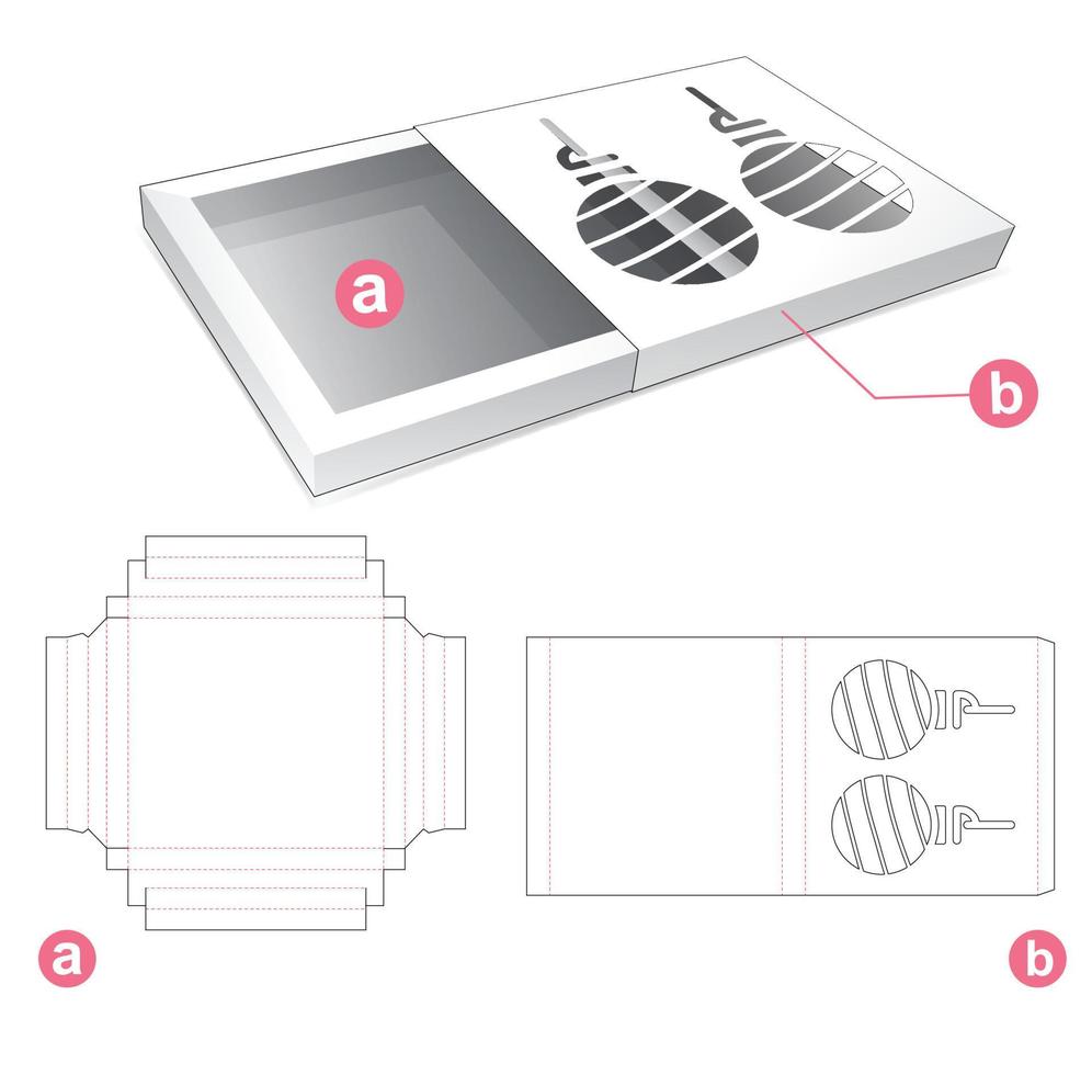 blikken doos en deksel met kerstballen gestanst sjabloon voor raam vector