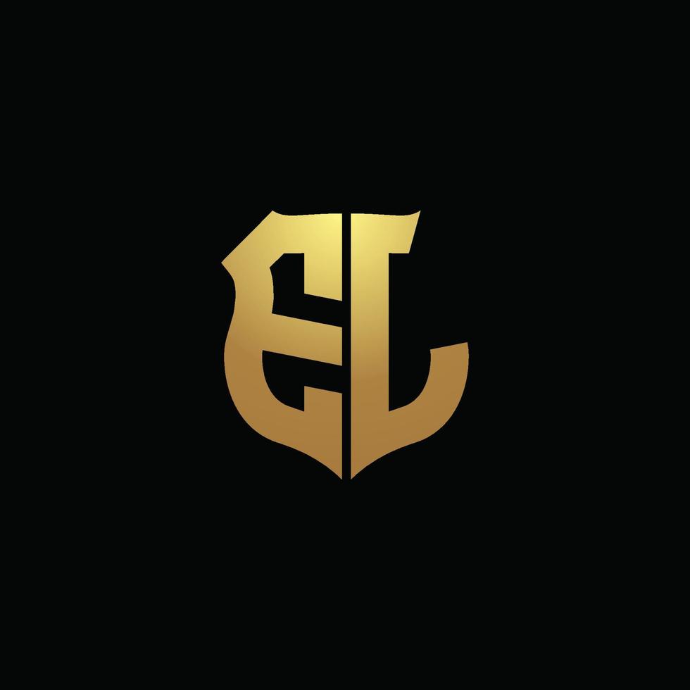 ej logo monogram met gouden kleuren en schildvorm ontwerpsjabloon vector