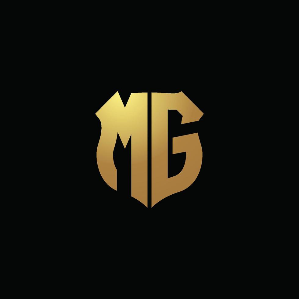 mg logo monogram met gouden kleuren en schildvorm ontwerpsjabloon vector