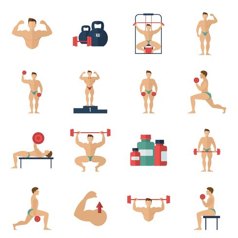 bodybuilding pictogrammen instellen vector