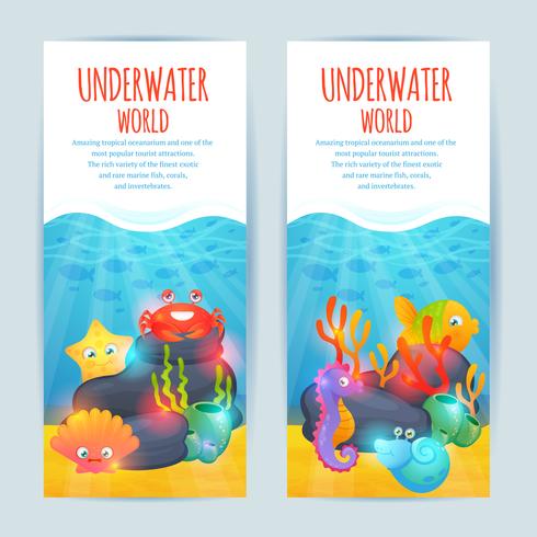 Onderwater zeedieren verticale banners instellen vector