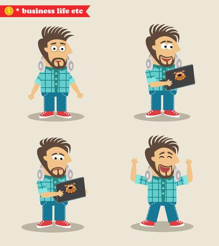 Ervaren IT-guy-emoties in poses, staande set vector