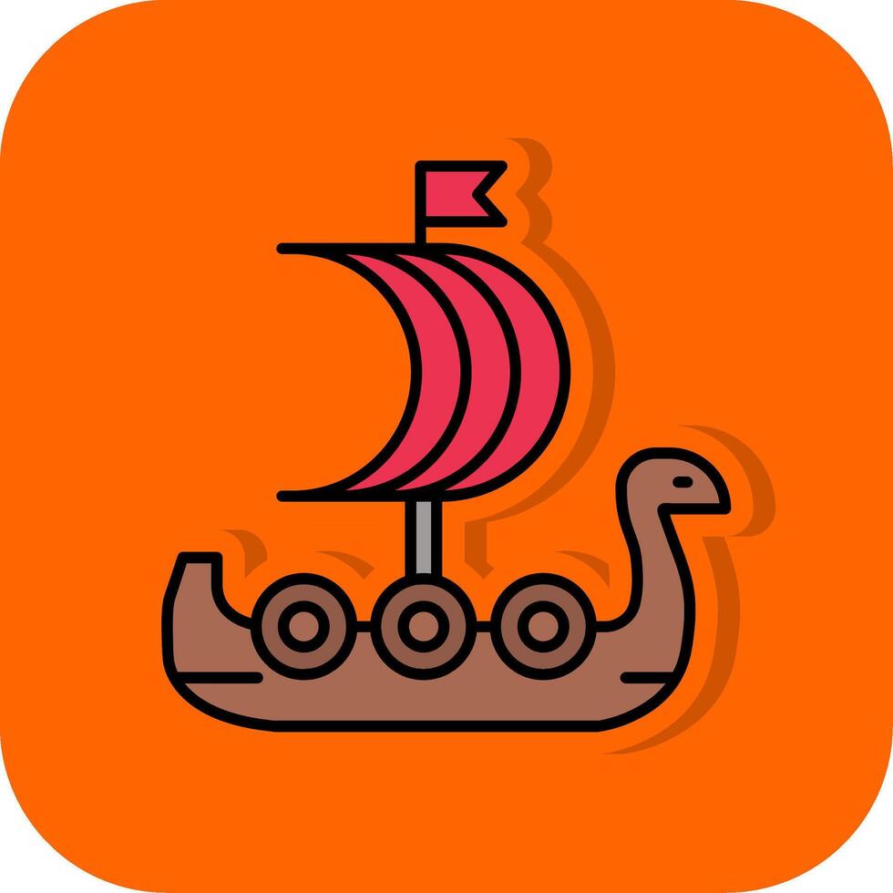 viking schip gevulde oranje achtergrond icoon vector