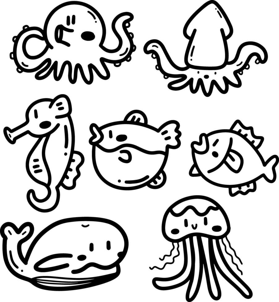 aquatisch dieren doodles element ontwerp. vector