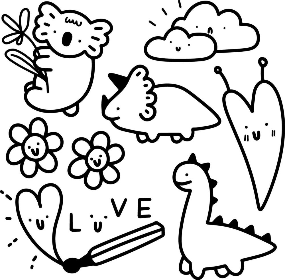 hand- getrokken schattig doodles voor Sjablonen. vector