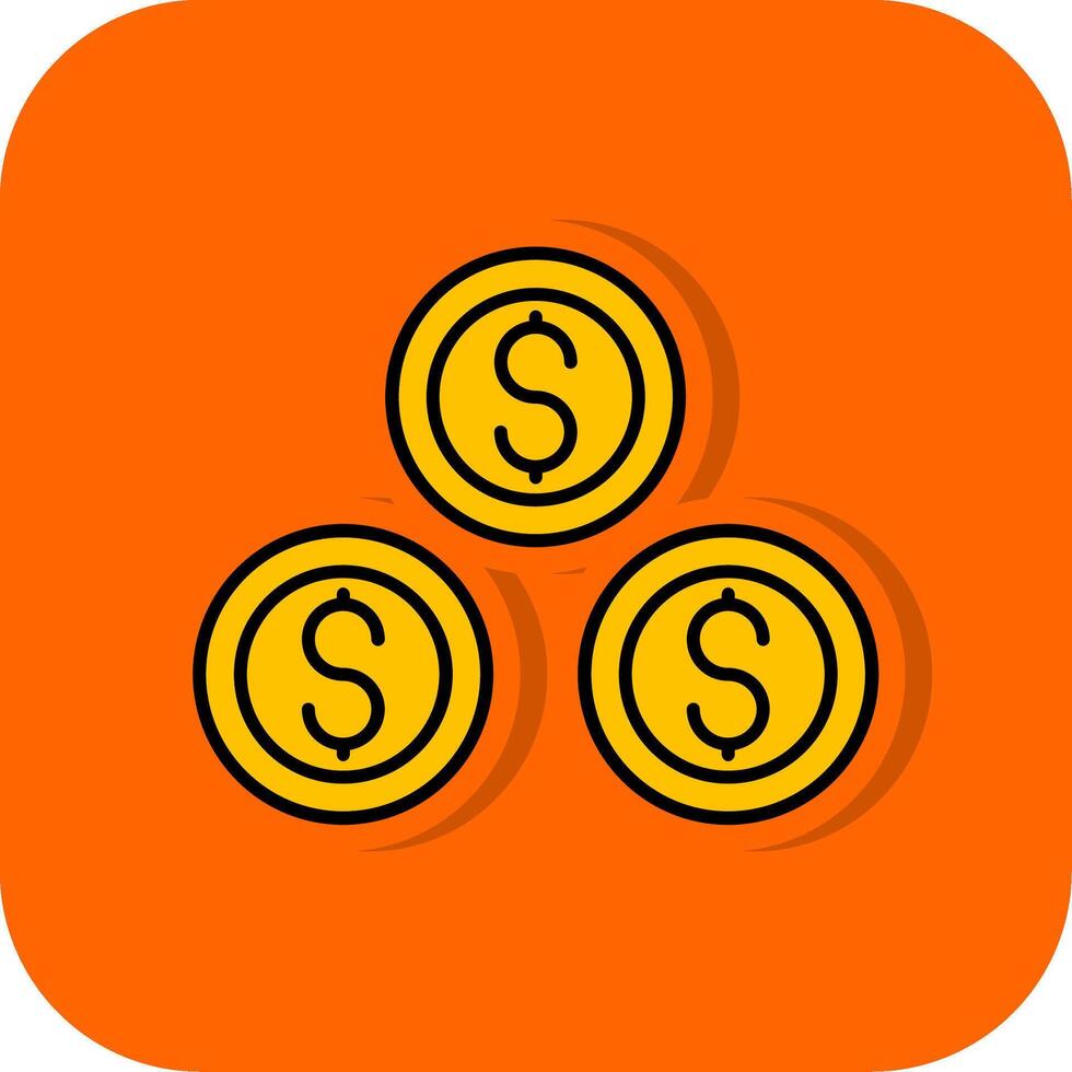 dollar munten gevulde oranje achtergrond icoon vector
