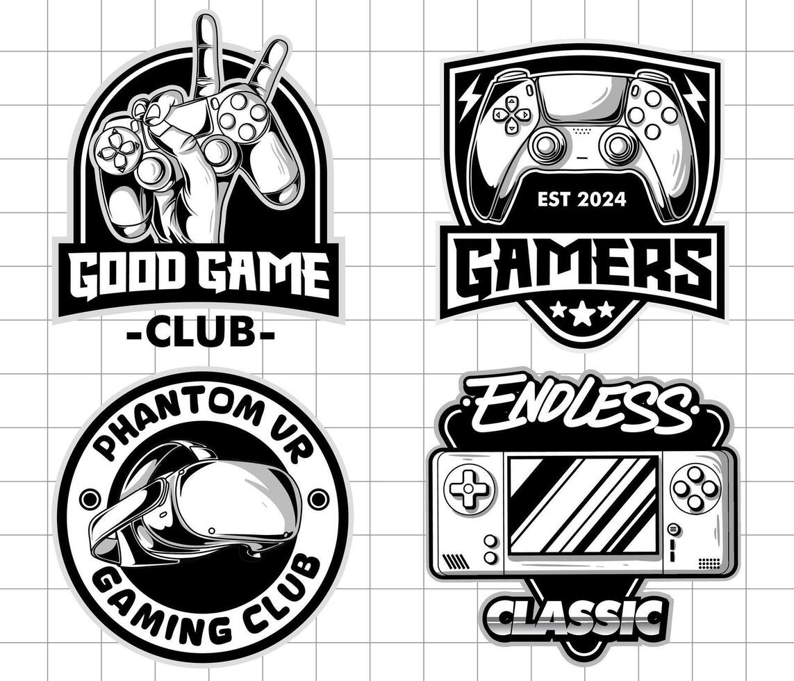 gaming insigne logo ontwerp set. wijnoogst monochroom spel emblemen illustraties vector