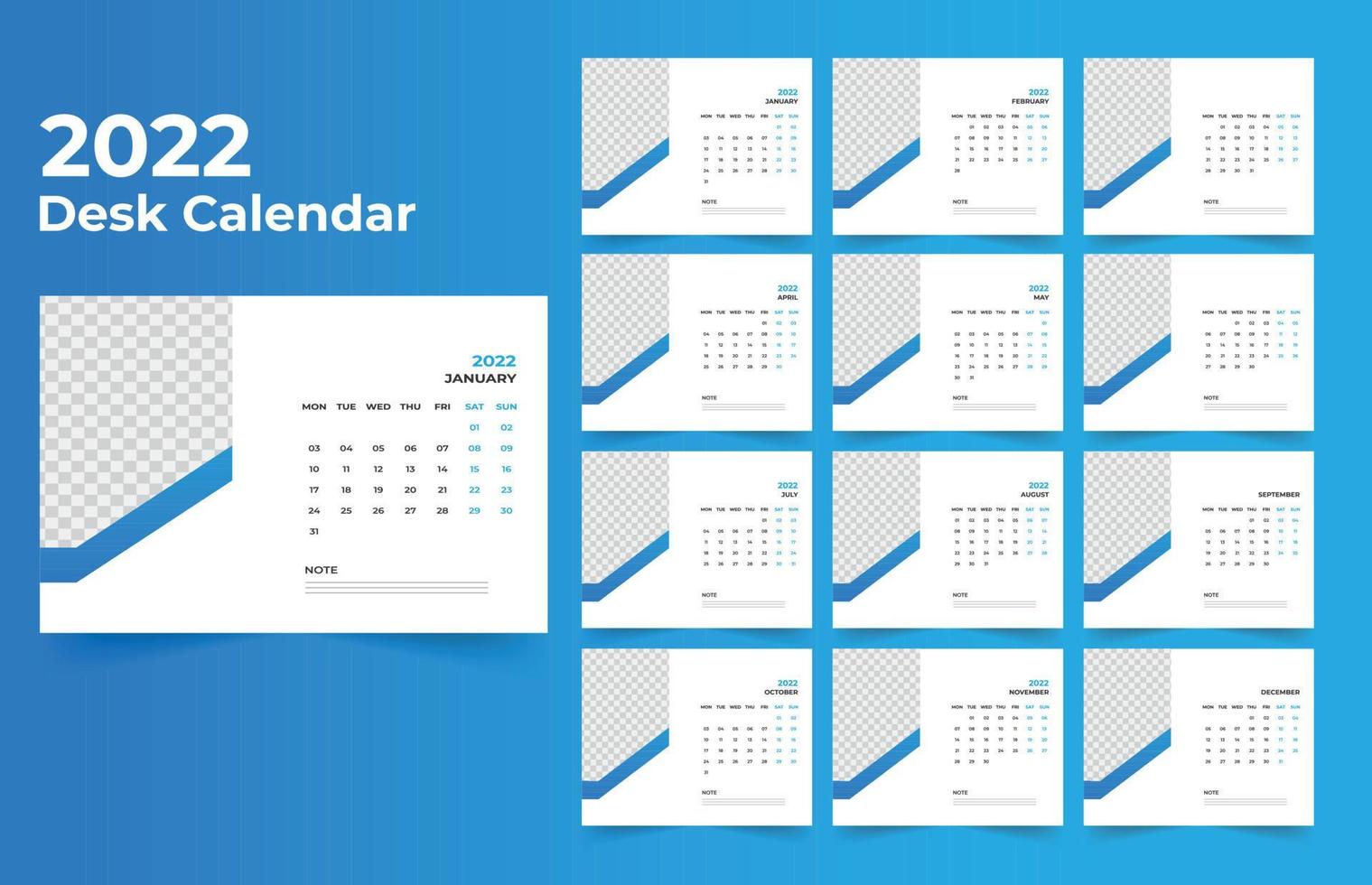 2022 bureaukalender sjabloonontwerp vector