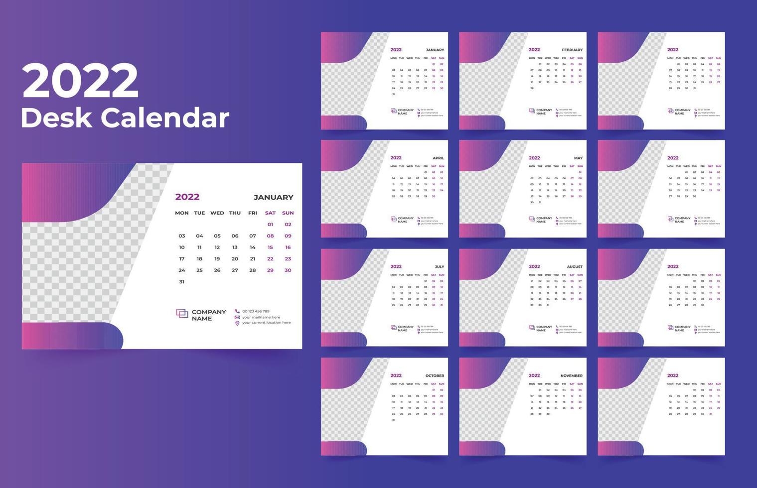 2022 bureaukalender sjabloonontwerp vector