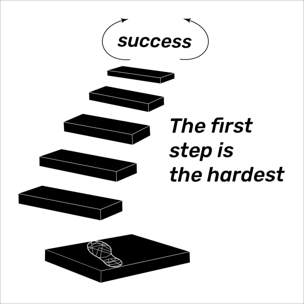 inspirerend citaat motiverende uitdrukking de eerste stap is de moeilijkste. vector
