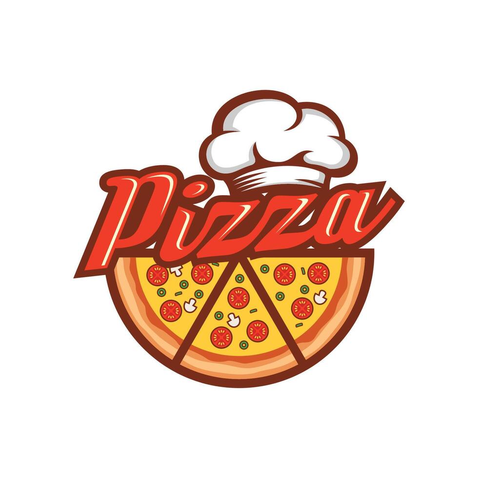 pizzeria embleem Aan schoolbord. pizza logo sjabloon. embleem voor cafe, restaurant of voedsel levering onderhoud. vector